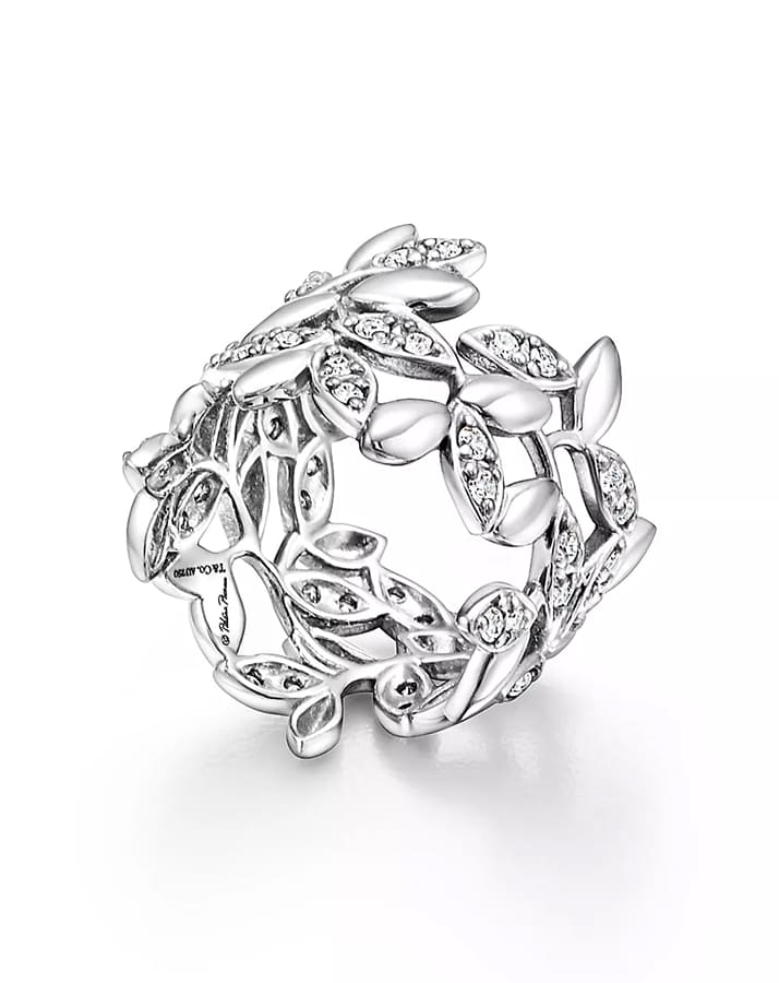 Anillo banda de hoja de olivo - vista alternativa